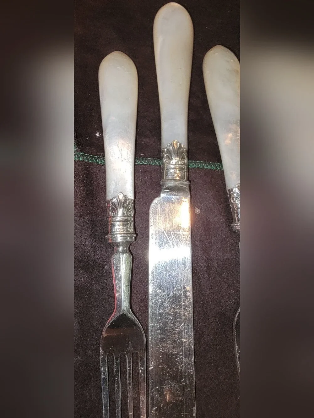 Antique WH& S.A ENGLAND MADE  Mother-of-Pearl Handle Knife and Fork Set OF 6